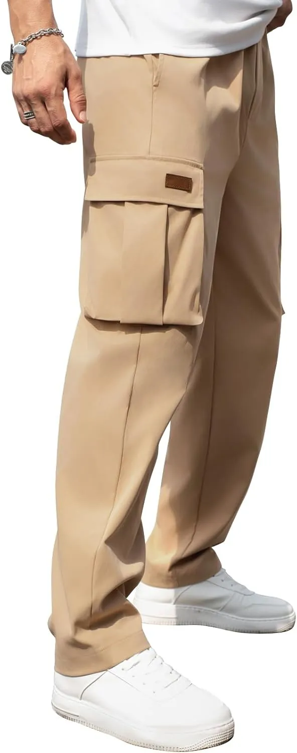 Men's Casual Cargo Sweatpants Waist Drawstring Joggers Tactical Loose Fit Pants for Men with Multi Pockets