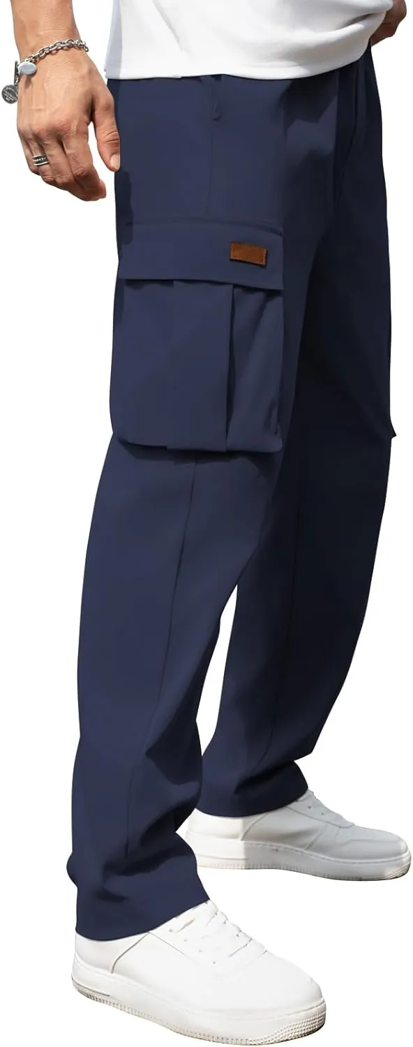 Men's Casual Cargo Sweatpants Waist Drawstring Joggers Tactical Loose Fit Pants for Men with Multi Pockets