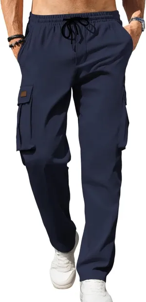 Men's Casual Cargo Sweatpants Waist Drawstring Joggers Tactical Loose Fit Pants for Men with Multi Pockets