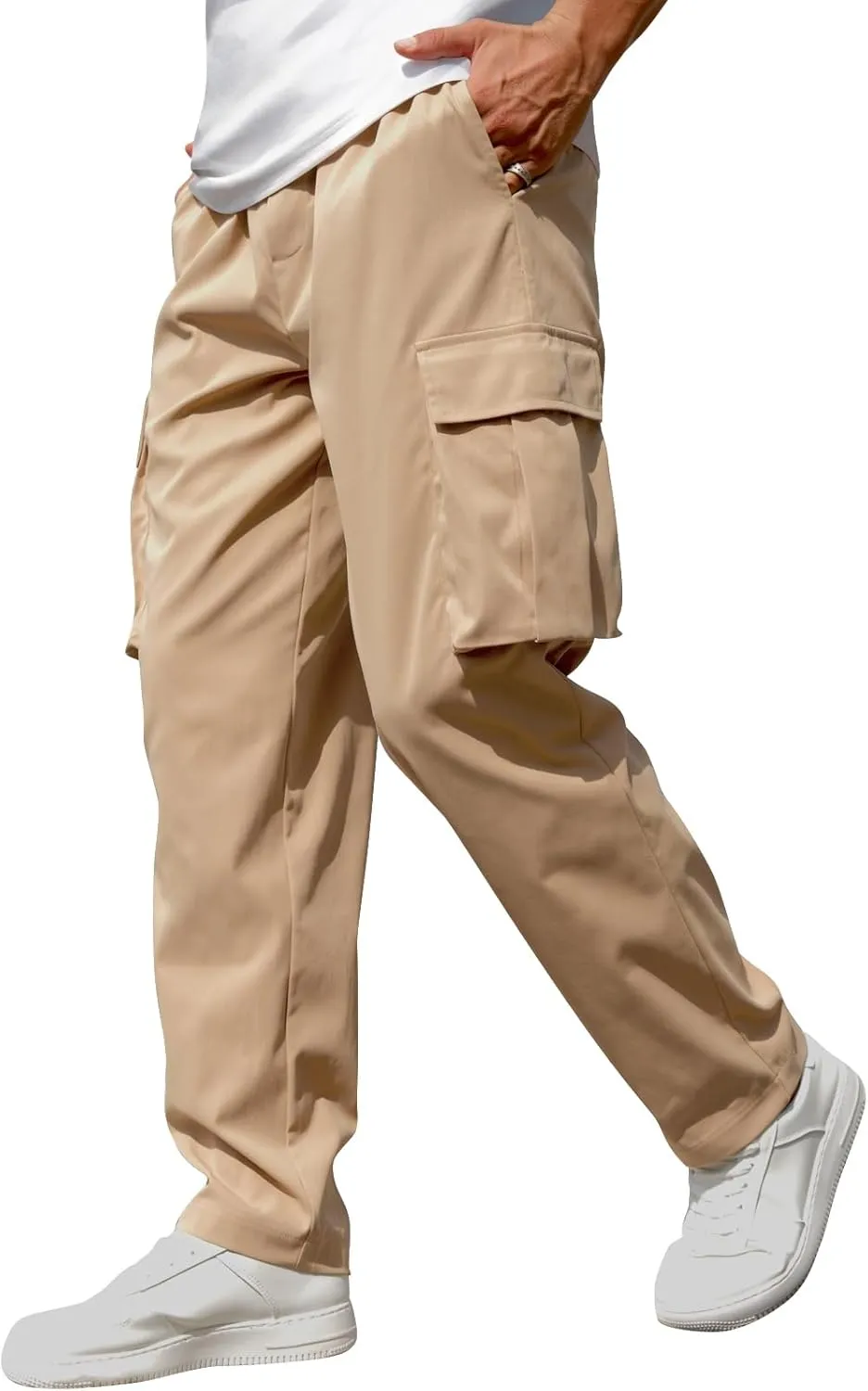 Men's Casual Cargo Sweatpants Waist Drawstring Joggers Tactical Loose Fit Pants for Men with Multi Pockets