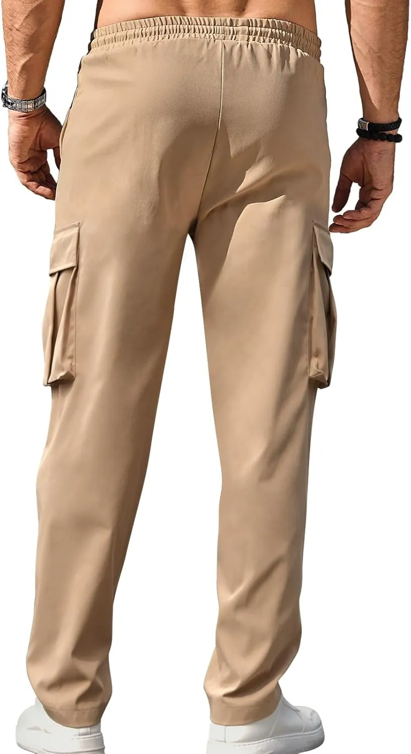 Men's Casual Cargo Sweatpants Waist Drawstring Joggers Tactical Loose Fit Pants for Men with Multi Pockets