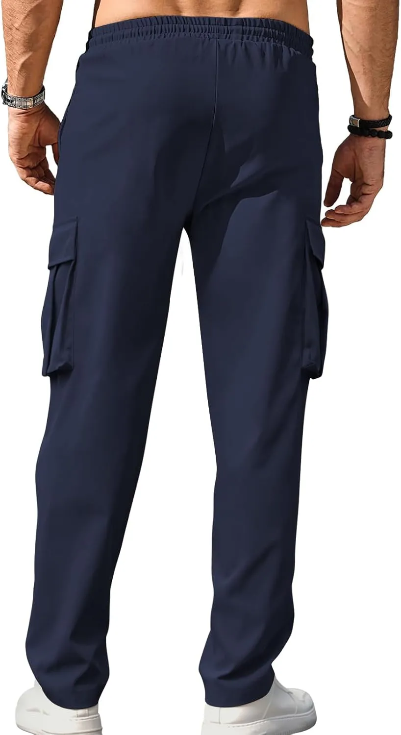 Men's Casual Cargo Sweatpants Waist Drawstring Joggers Tactical Loose Fit Pants for Men with Multi Pockets