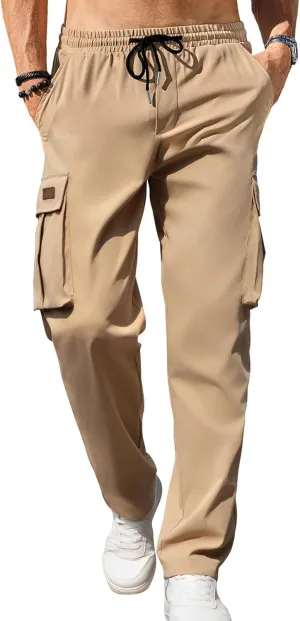 Men's Casual Cargo Sweatpants Waist Drawstring Joggers Tactical Loose Fit Pants for Men with Multi Pockets