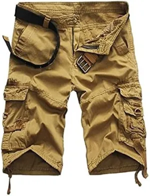 Mens Casual Slim Fit Cotton Solid Multi-Pocket Cargo Camouflage Shorts