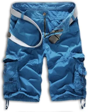 Mens Casual Slim Fit Cotton Solid Multi-Pocket Cargo Camouflage Shorts