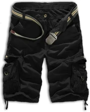 Mens Casual Slim Fit Cotton Solid Multi-Pocket Cargo Camouflage Shorts
