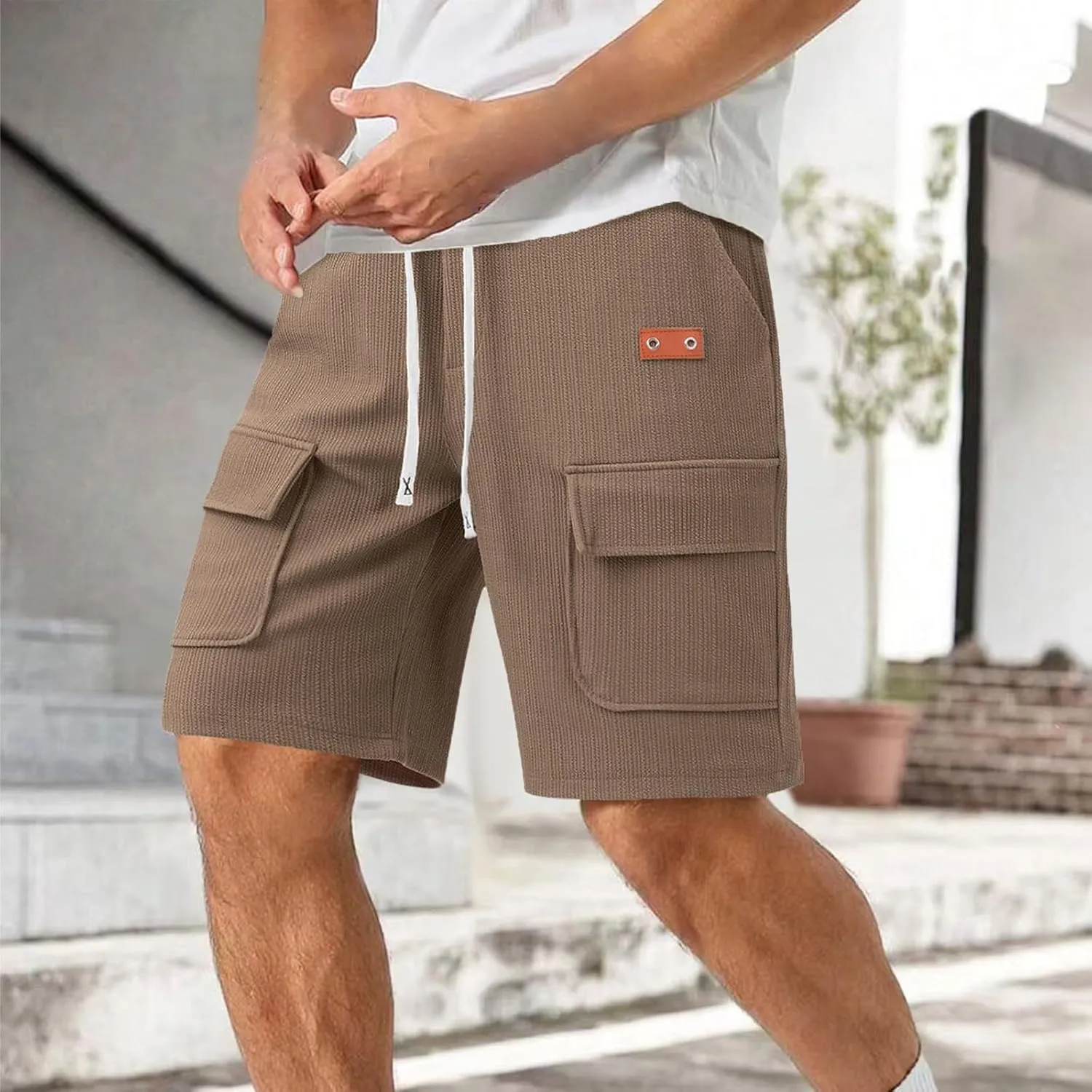 Mens Casual Summer Shorts Cargo Design Lightweight Stretch Waist Multi Pocket Outdoor Lounge Wear