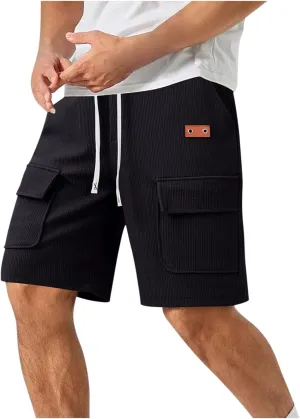 Mens Casual Summer Shorts Cargo Design Lightweight Stretch Waist Multi Pocket Outdoor Lounge Wear