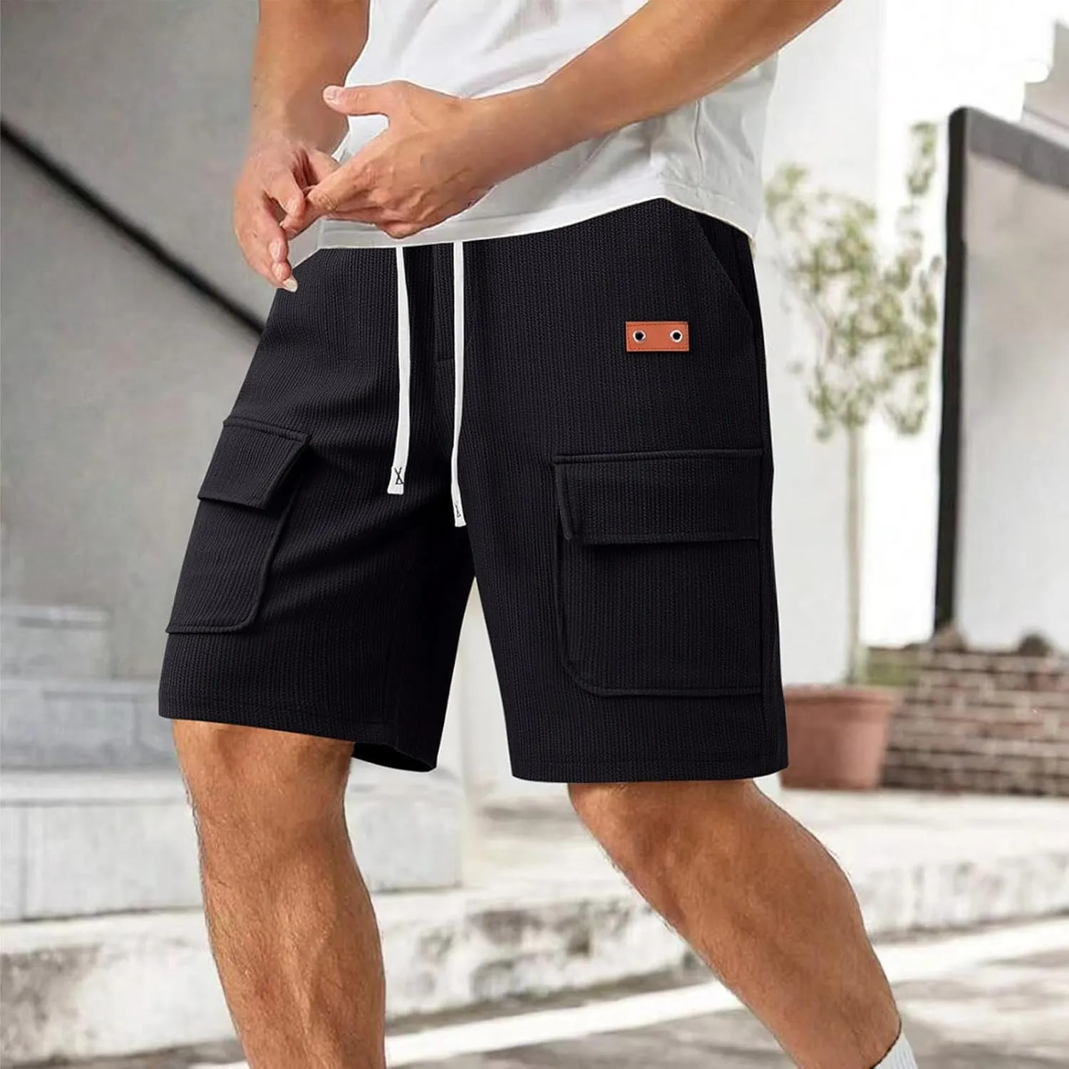 Mens Casual Summer Shorts Cargo Design Lightweight Stretch Waist Multi Pocket Outdoor Lounge Wear