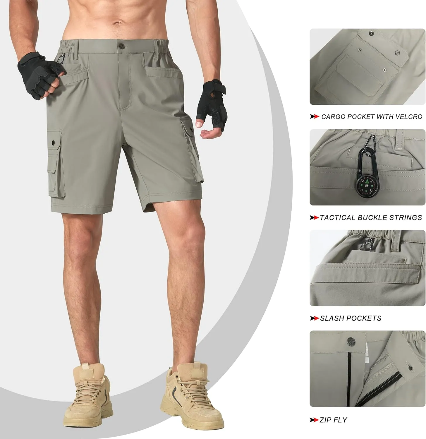 Mens Golf Shorts Quick Dry Casual Cargo Hiking Work Shorts with Multi Pocket for Travel Fishing Tactical