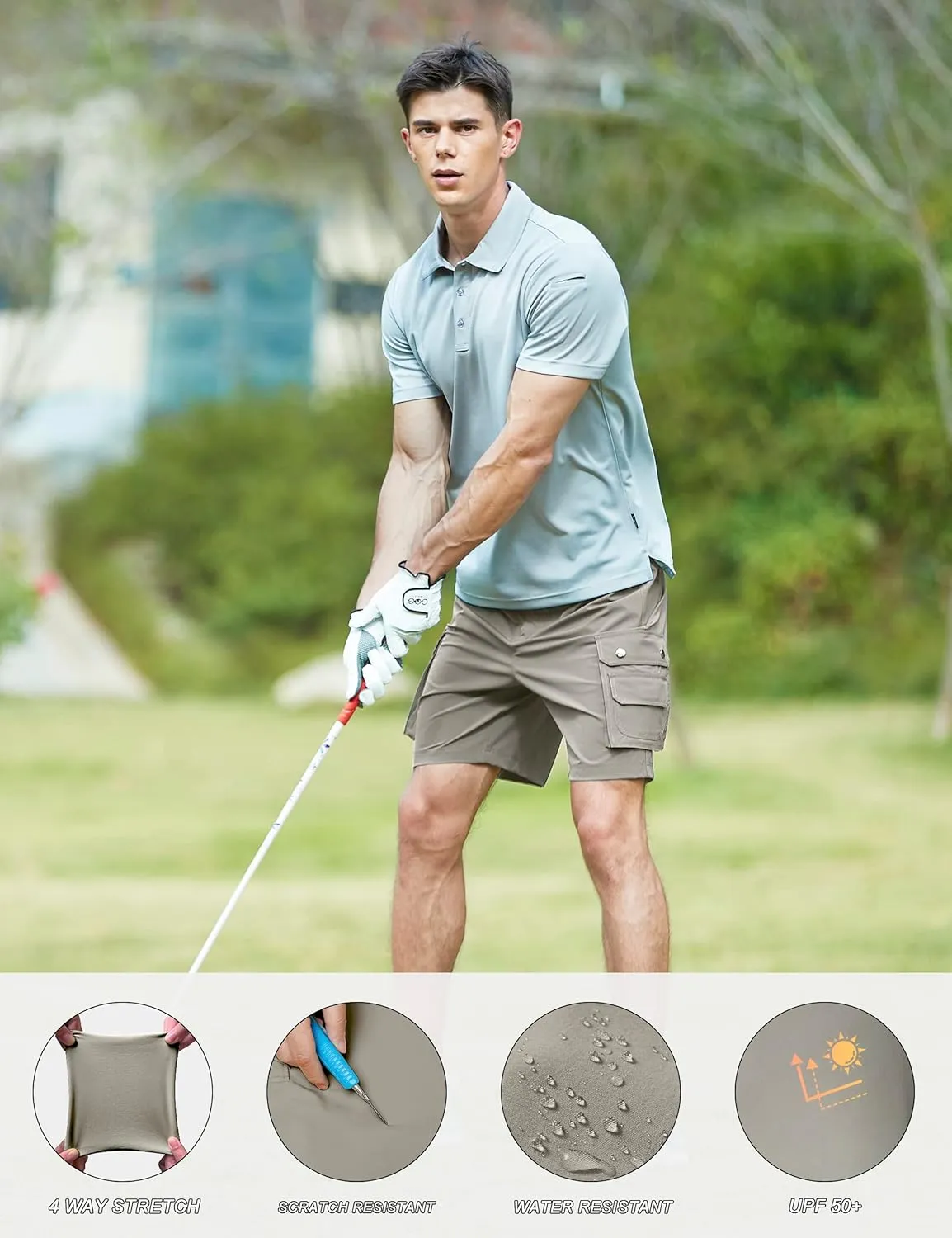 Mens Golf Shorts Quick Dry Casual Cargo Hiking Work Shorts with Multi Pocket for Travel Fishing Tactical