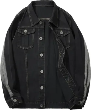 Men's Gradient Color Large Lapel Multi-Pocket Denim Jacket Classic Single-Breasted Aviator Trucker Denim Top