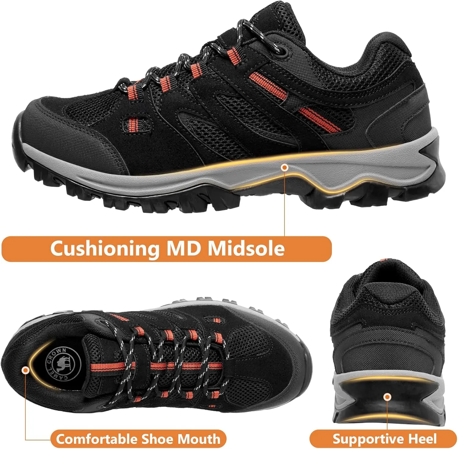 Men's Hiking Shoes Breathable Non-Slip Sneakers Lightweight Low Top for Outdoor Trailing Trekking Camping