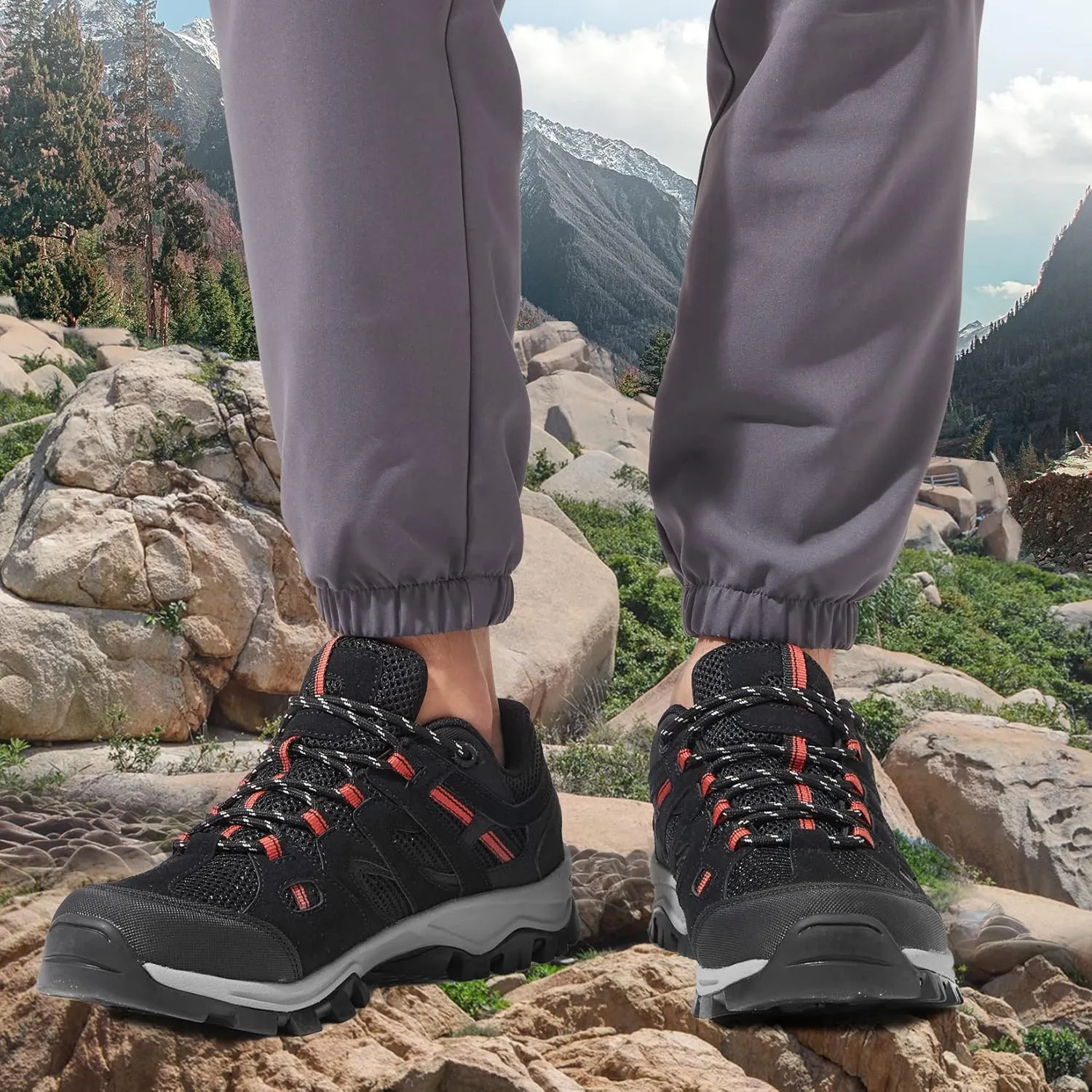 Men's Hiking Shoes Breathable Non-Slip Sneakers Lightweight Low Top for Outdoor Trailing Trekking Camping