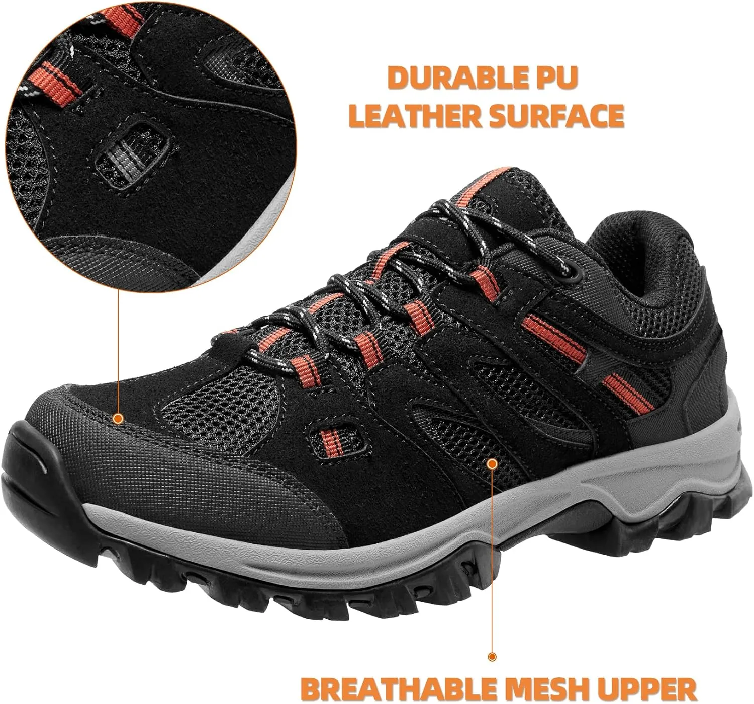 Men's Hiking Shoes Breathable Non-Slip Sneakers Lightweight Low Top for Outdoor Trailing Trekking Camping