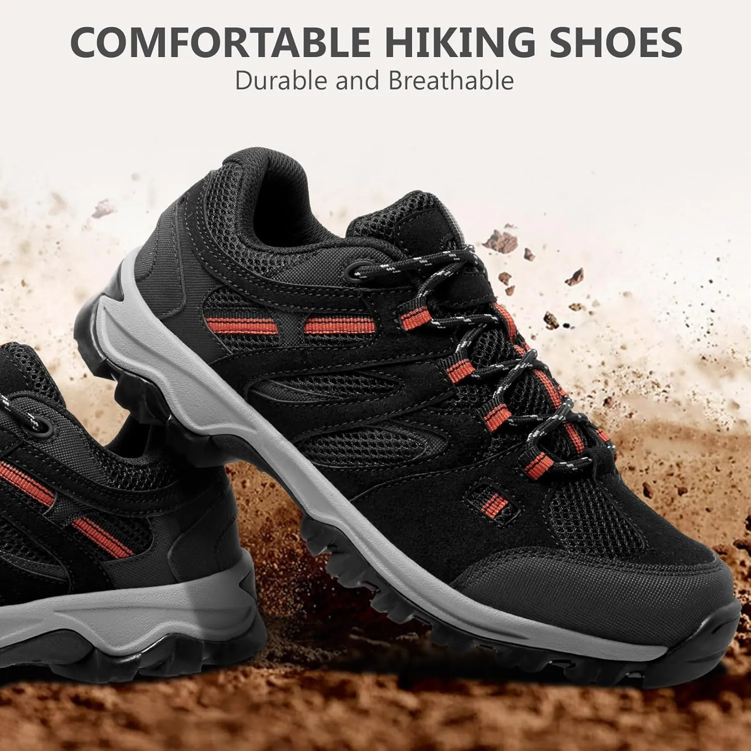 Men's Hiking Shoes Breathable Non-Slip Sneakers Lightweight Low Top for Outdoor Trailing Trekking Camping