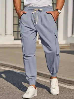 Men's Joggers Pants Casual Baggy Cotton Drawstring Tapered Sweatpants Cargo Hippie Loose Fit Trousers with Multi-Pocket
