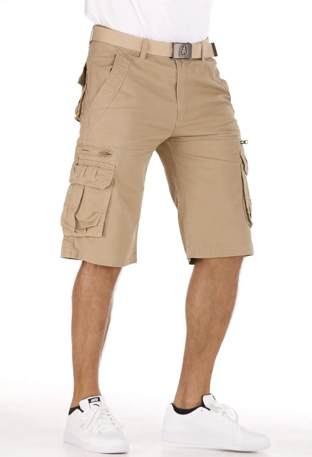 Men's Lightweight Multi Pocket Casual Outdoor Twill Cargo Shorts with Zipper Pockets with 8 Pockets No Belt