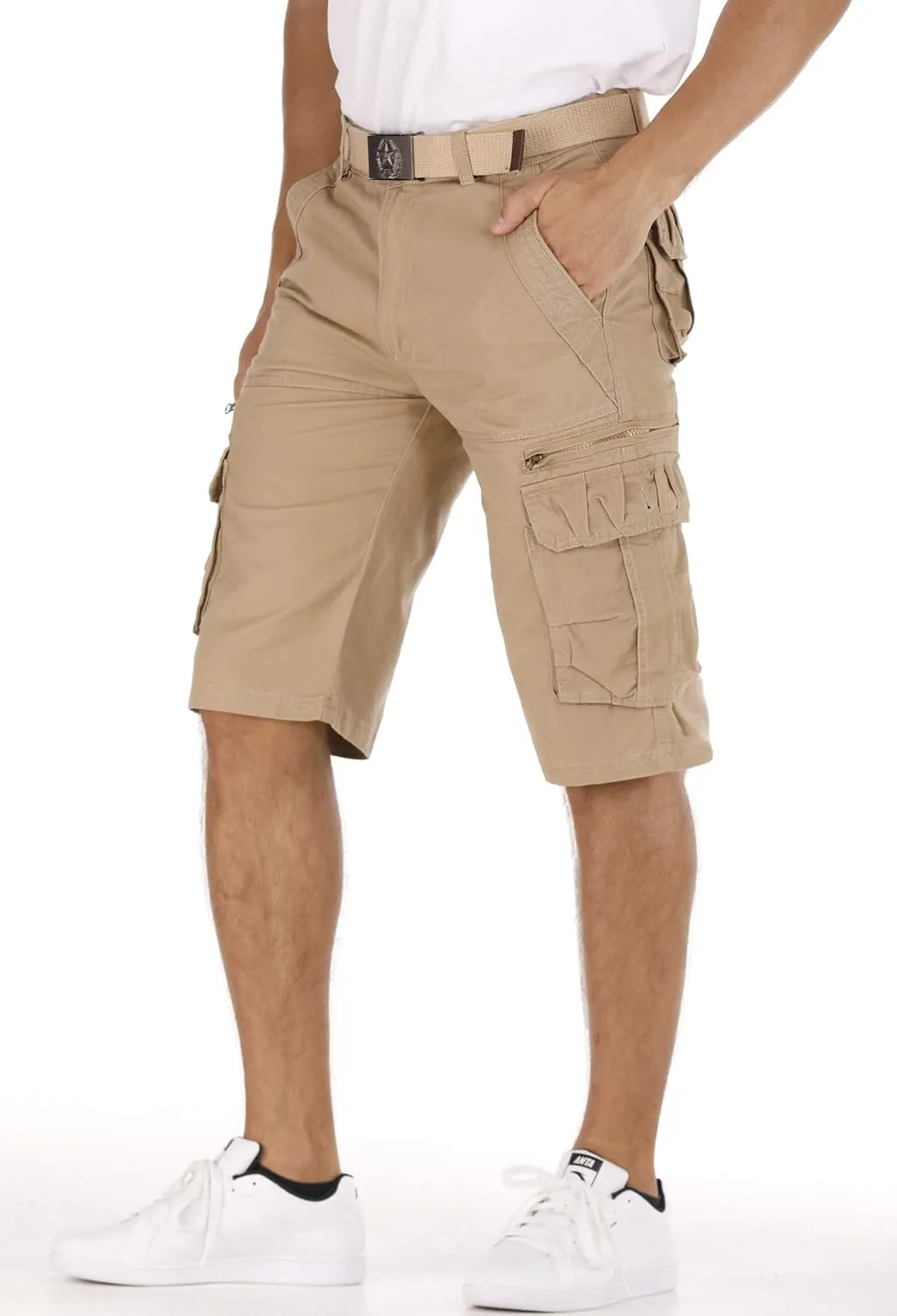 Men's Lightweight Multi Pocket Casual Outdoor Twill Cargo Shorts with Zipper Pockets with 8 Pockets No Belt