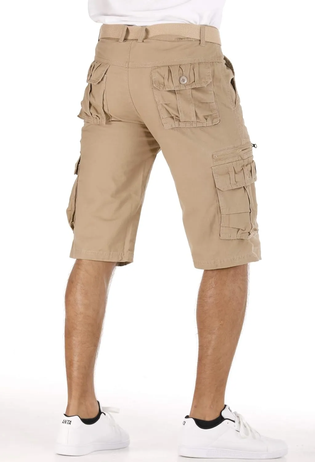 Men's Lightweight Multi Pocket Casual Outdoor Twill Cargo Shorts with Zipper Pockets with 8 Pockets No Belt