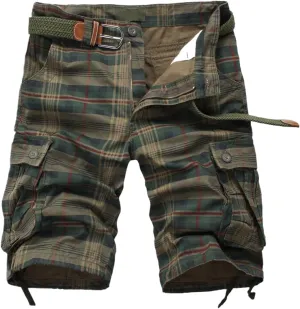 Men's Medium Cargo Shorts Summer Outdoor Sports Beach Pants Trend Plaid Loose Straight Pants