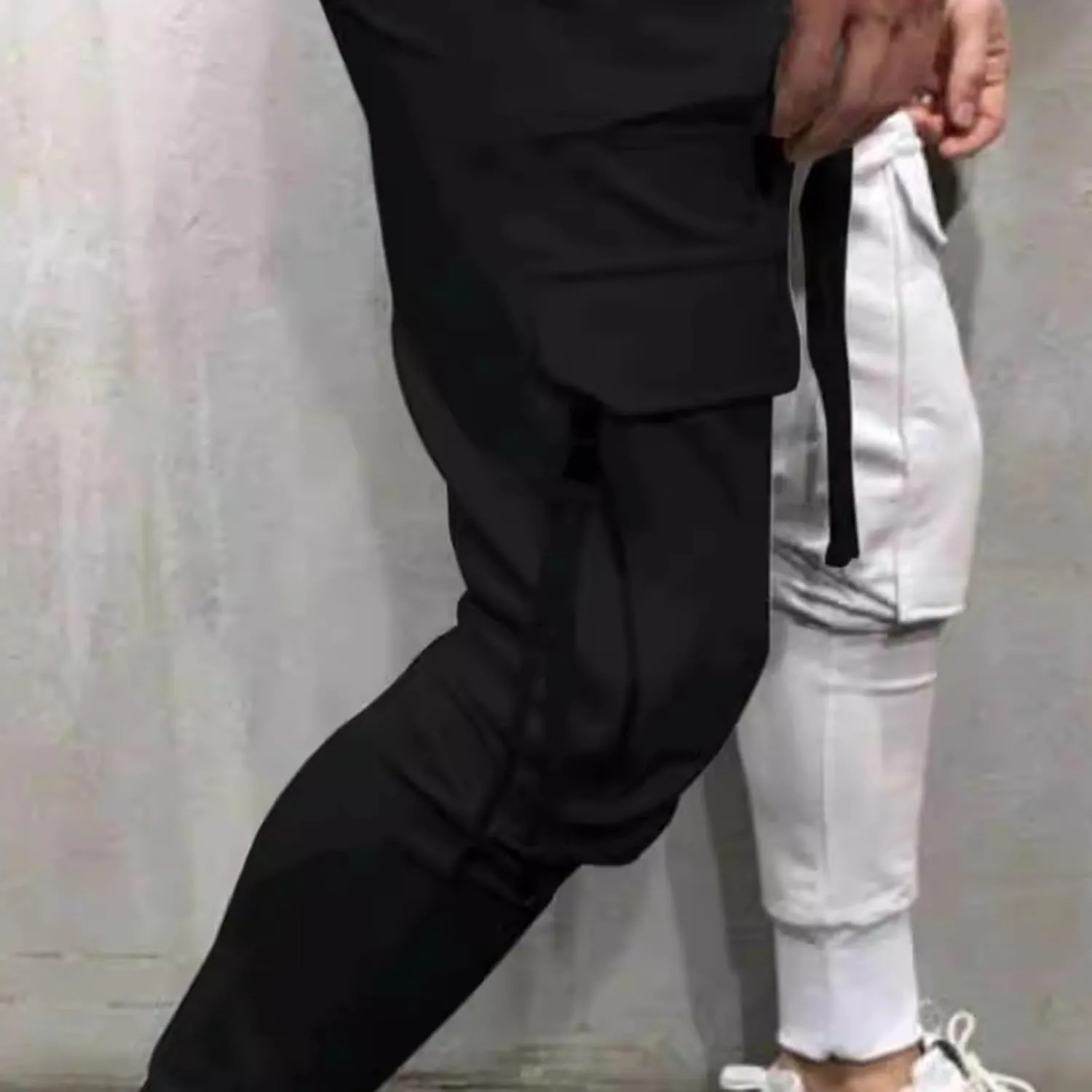 Mens Pants Drawstring Color Block Fashion Sports Joggers for Men Athletic Trendy 2025 Taperd Pants with Pocket