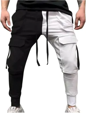 Mens Pants Drawstring Color Block Fashion Sports Joggers for Men Athletic Trendy 2025 Taperd Pants with Pocket