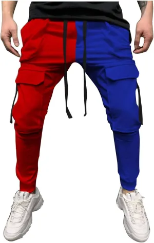 Mens Pants Drawstring Color Block Fashion Sports Joggers for Men Athletic Trendy 2025 Taperd Pants with Pocket