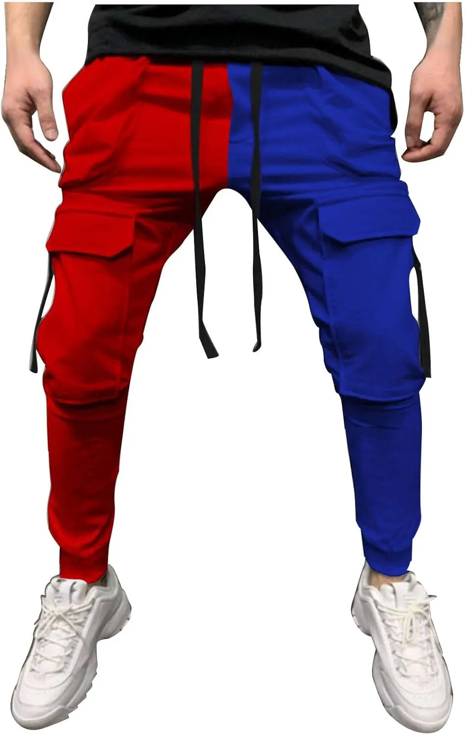 Mens Pants Drawstring Color Block Fashion Sports Joggers for Men Athletic Trendy 2025 Taperd Pants with Pocket