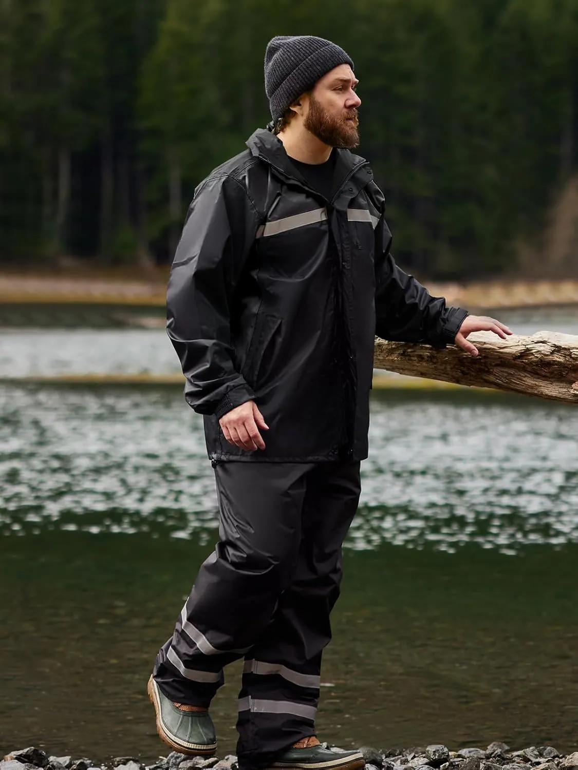 Men's Rain Suit High Visibility Reflective Work Rain Jacket Pants for All Sport Farm Fishing Motorcycle