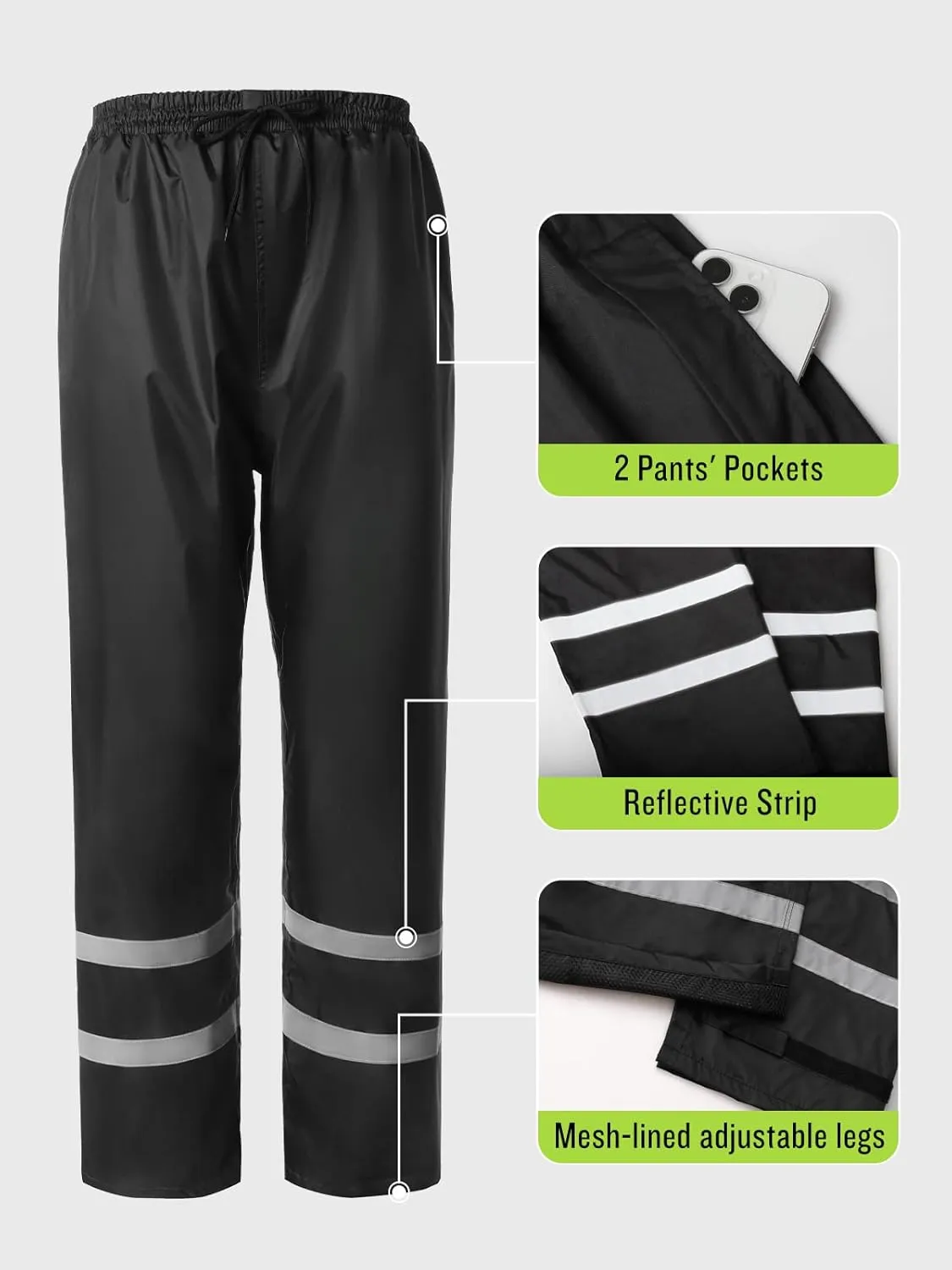 Men's Rain Suit High Visibility Reflective Work Rain Jacket Pants for All Sport Farm Fishing Motorcycle