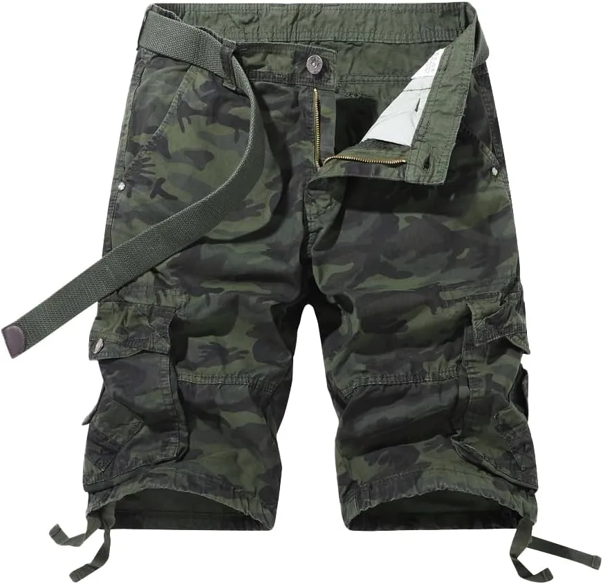Men's Regular-Fit Camouflage Cargo Shorts - Summer Cotton Military Shorts with Multi-Pockets