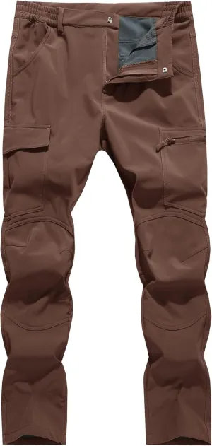 Men's Snow Ski Hiking Pants Winter Fleece Lined Softshell Outdoor Waterproof Insulated Cargo Work Pants