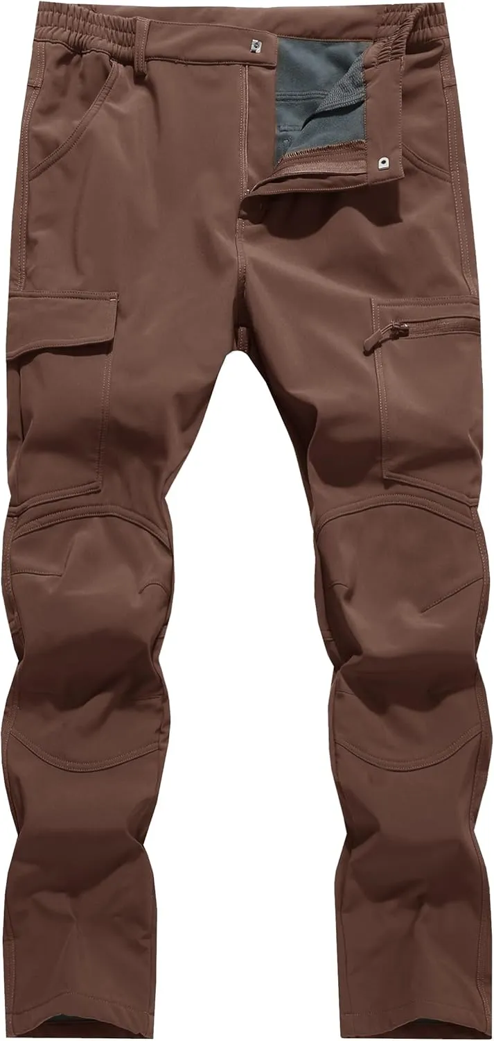 Men's Snow Ski Hiking Pants Winter Fleece Lined Softshell Outdoor Waterproof Insulated Cargo Work Pants