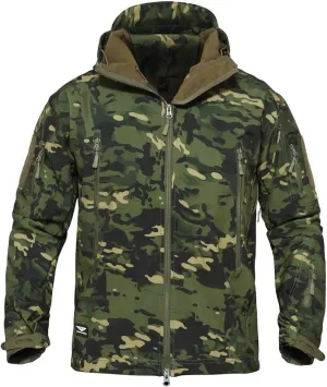Men's Softshell Jacket Waterproof Fleece Hooded Outdoor Hunting Coat