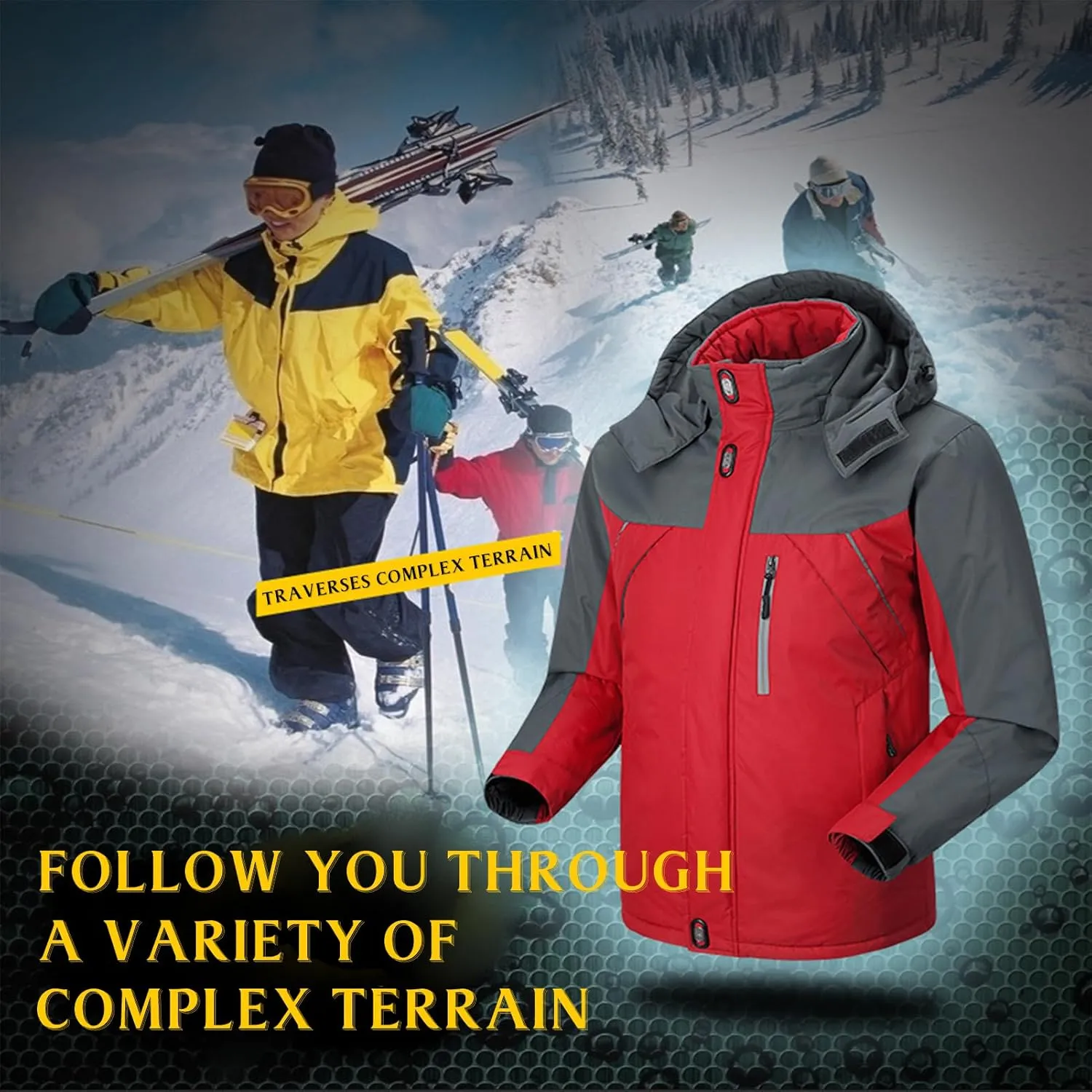 Men's Winter Coats Waterproof Ski Jacket Detachable Hood Windproof Fleece Jacket Parka Raincoats With Multi-Pockets