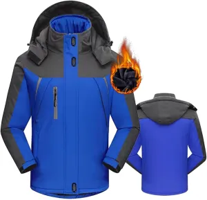 Men's Winter Coats Waterproof Ski Jacket Detachable Hood Windproof Fleece Jacket Parka Raincoats With Multi-Pockets