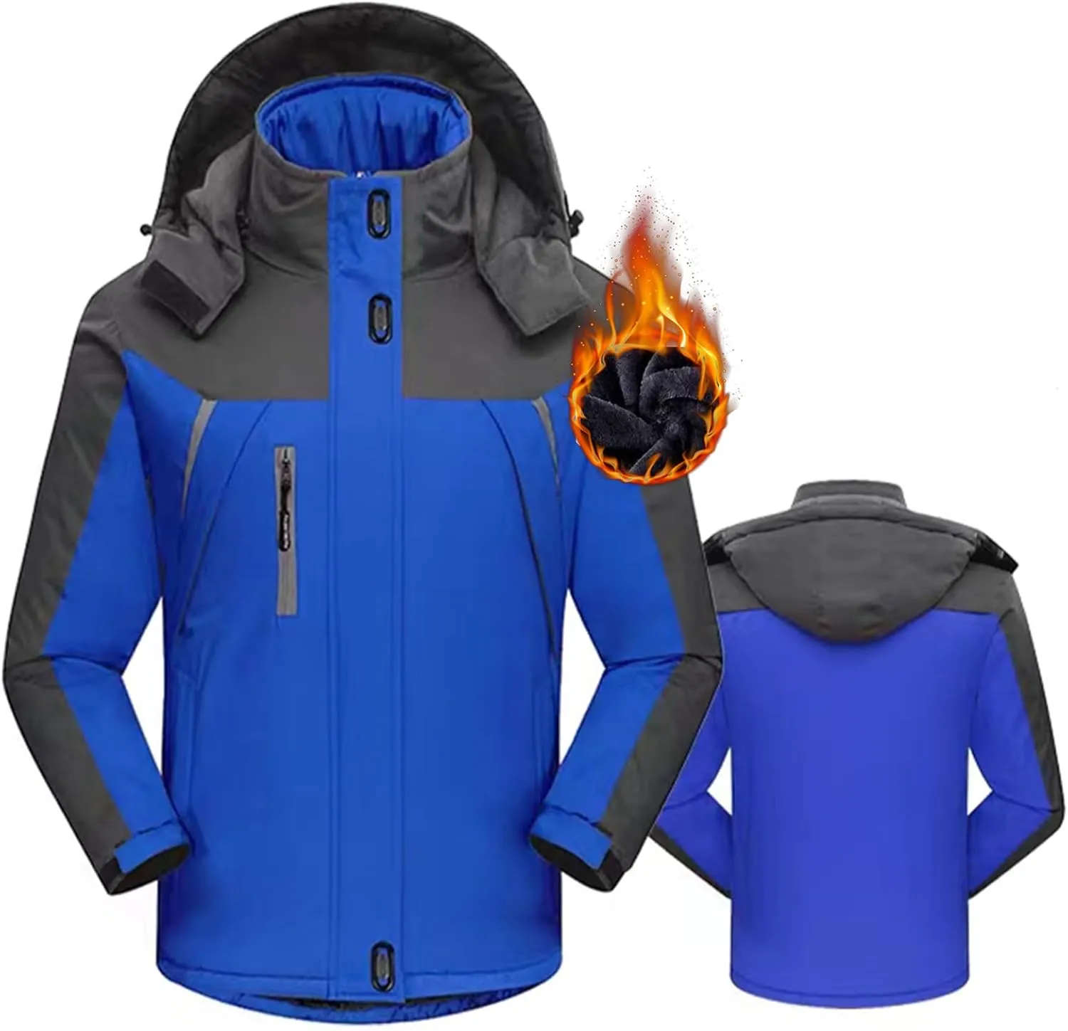 Men's Winter Coats Waterproof Ski Jacket Detachable Hood Windproof Fleece Jacket Parka Raincoats With Multi-Pockets