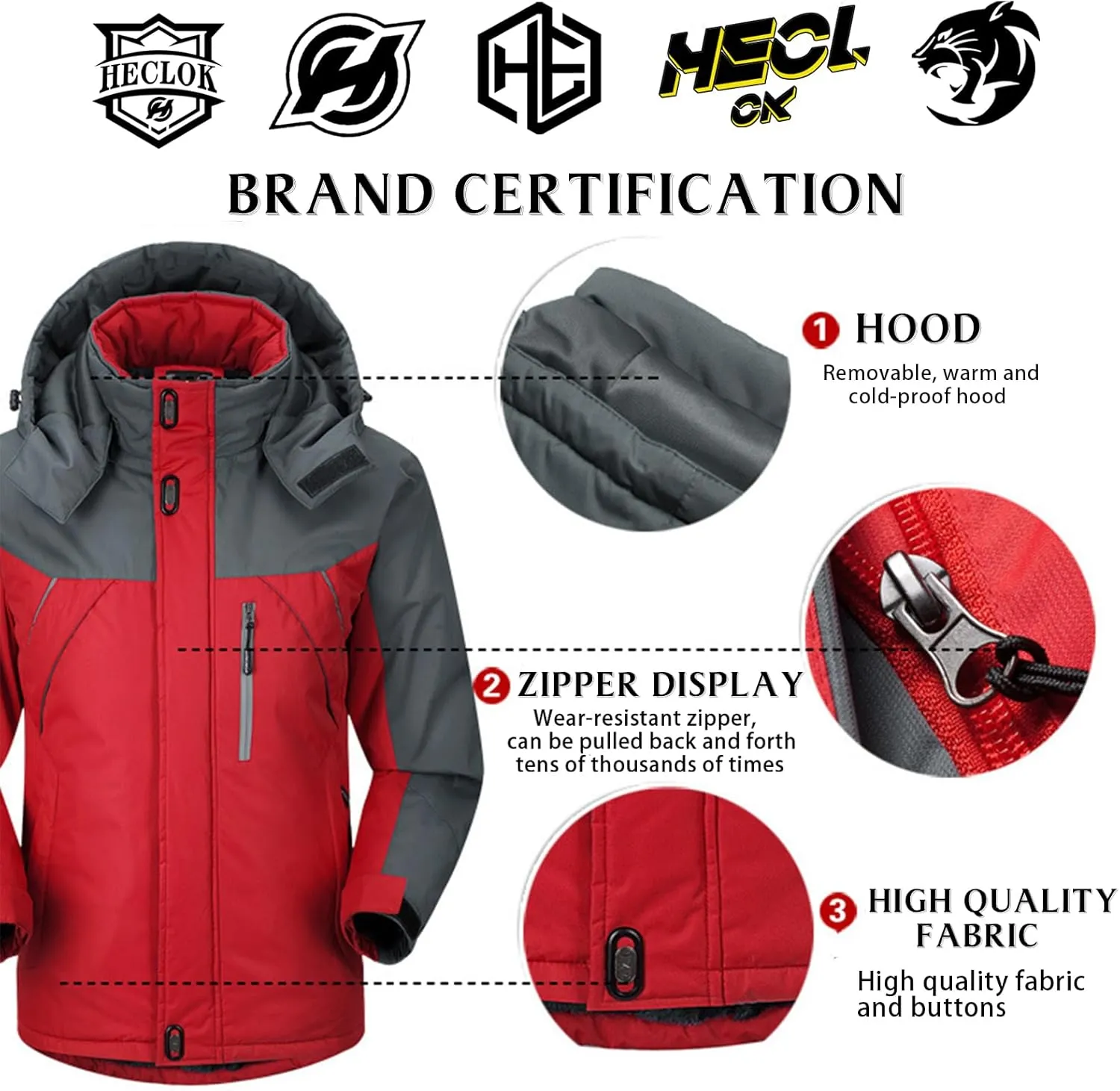 Men's Winter Coats Waterproof Ski Jacket Detachable Hood Windproof Fleece Jacket Parka Raincoats With Multi-Pockets
