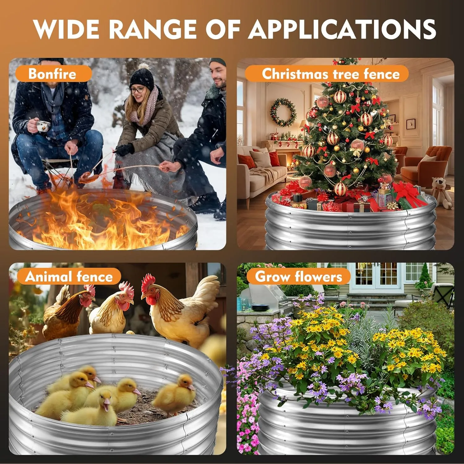 Metal Fire Pit Ring/Bonfire Fire Ring- 40 Inches Diameter, 0.8 MM Thick,1.5 ft High, Durable and Stylish for Outdoor Fire Pits,Patios and Camping (Silver, 3.3X3.3X1.5 ft)