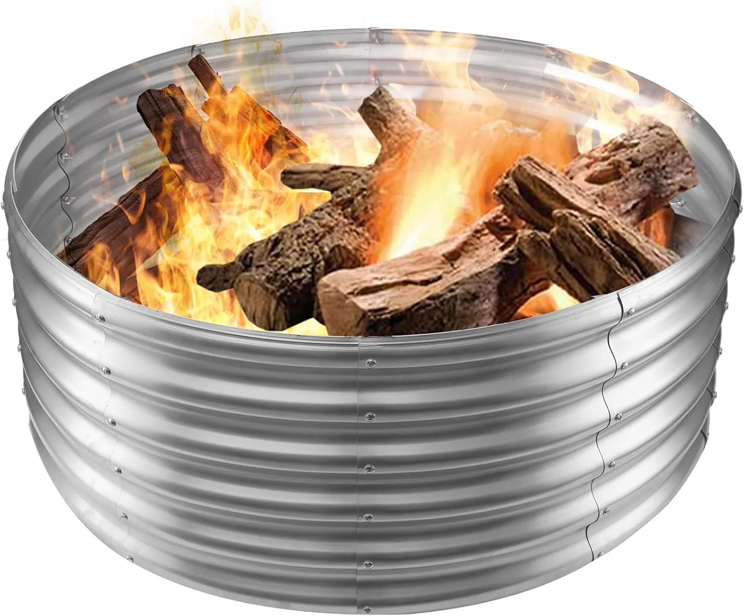 Metal Fire Pit Ring/Bonfire Fire Ring- 40 Inches Diameter, 0.8 MM Thick,1.5 ft High, Durable and Stylish for Outdoor Fire Pits,Patios and Camping (Silver, 3.3X3.3X1.5 ft)