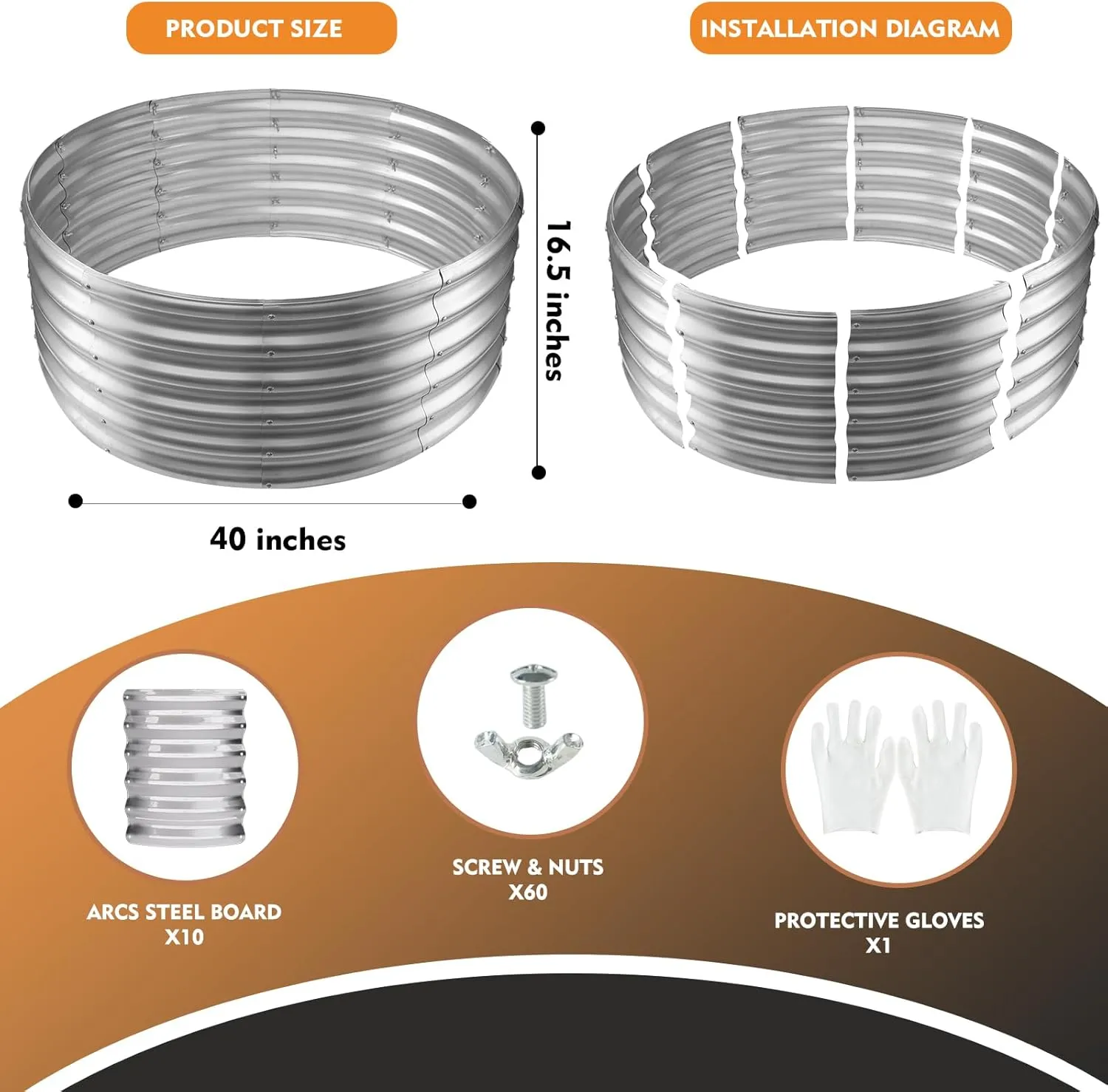 Metal Fire Pit Ring/Bonfire Fire Ring- 40 Inches Diameter, 0.8 MM Thick,1.5 ft High, Durable and Stylish for Outdoor Fire Pits,Patios and Camping (Silver, 3.3X3.3X1.5 ft)