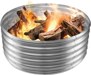 Metal Fire Pit Ring/Bonfire Fire Ring- 40 Inches Diameter, 0.8 MM Thick,1.5 ft High, Durable and Stylish for Outdoor Fire Pits,Patios and Camping (Silver, 3.3X3.3X1.5 ft)