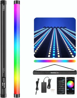 Mettlelite TLX2 RGB Tube Light LED Full Color Portable Video Light with APP DMX Control 2 ft 2800K-8000K CRI96 TLCI97 360° RGB CCT HSI Mode 10 Customizable Light Effects Built in Rechargeable Battery