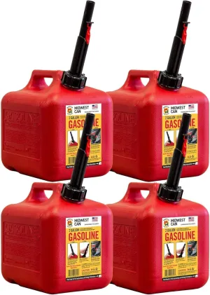 Midwest Can 2310 Safe-Flo Auto Shut Off 2 Gallon Gas Can – Durable Fuel Container with FlameShield Safety System & Quick-Flow Spout - Red - 4 Pack