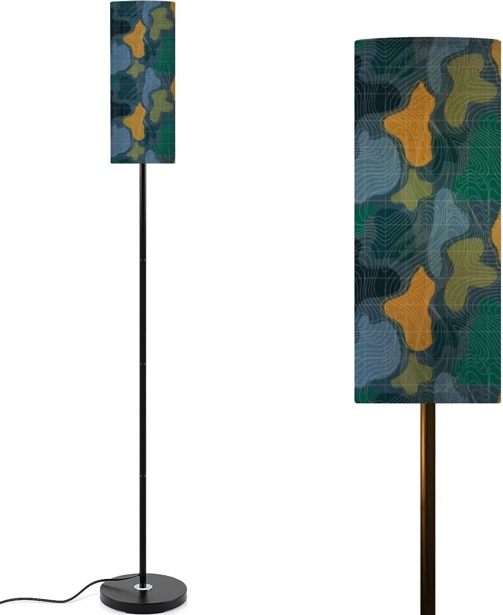 Modern Military Topographic Map Seamless Pattern Design for fashion fabric Floor lamp Minimalist Standing Lamps Metal Pole Lamp Tall Lamps With Linen Shade Foot Switch for Living Room Bedroom