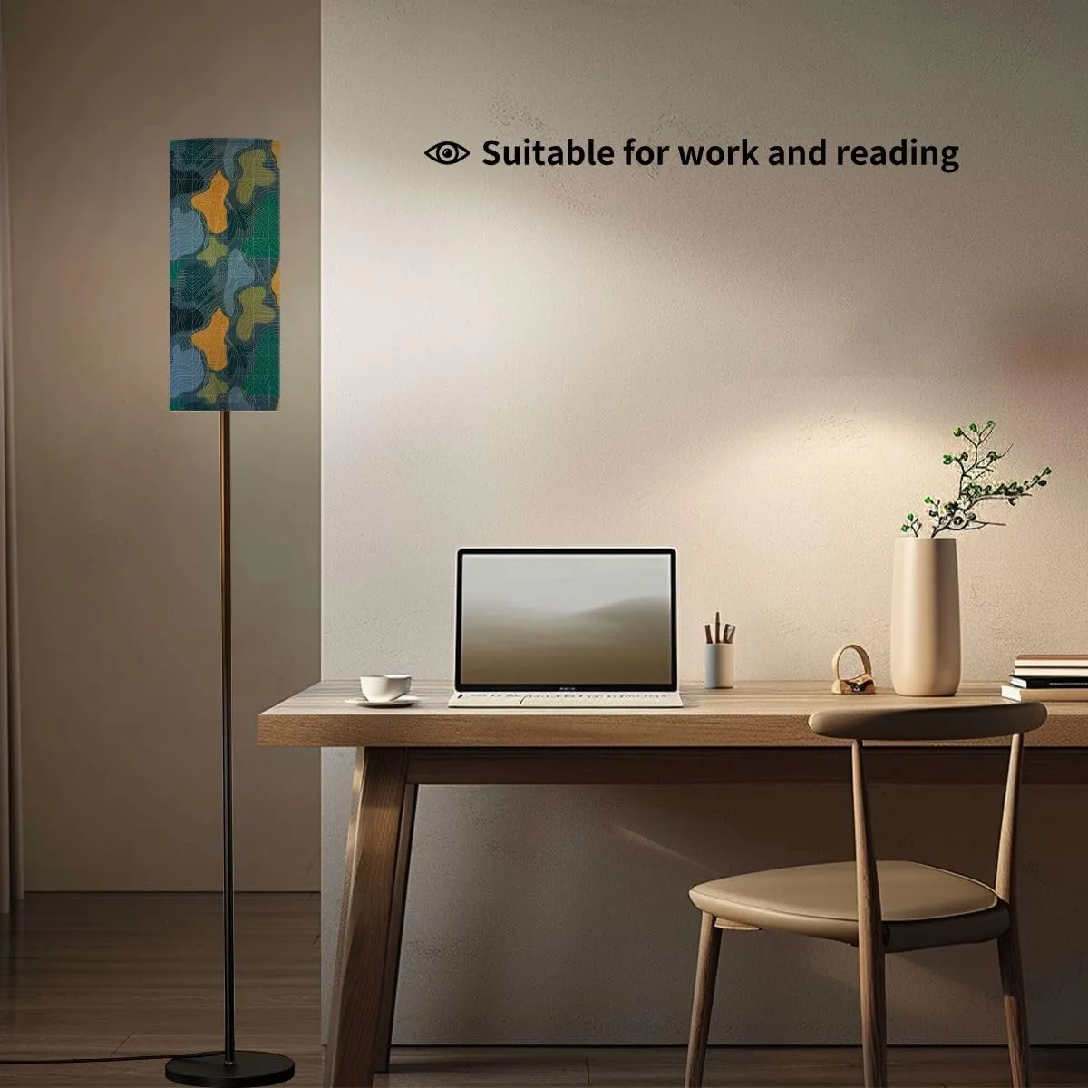 Modern Military Topographic Map Seamless Pattern Design for fashion fabric Floor lamp Minimalist Standing Lamps Metal Pole Lamp Tall Lamps With Linen Shade Foot Switch for Living Room Bedroom