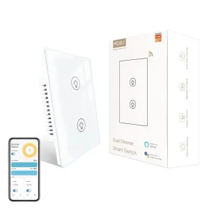 MOES Dual Dimmer Switch, Double Dimmer Switch for LED Lights, Full Range Dimming, WiFi Smart Light Switch Neutral Wire Required, Single Pole, 300W INC, 75W LED/CFL, Smart Life/Tuya APP Remote Control