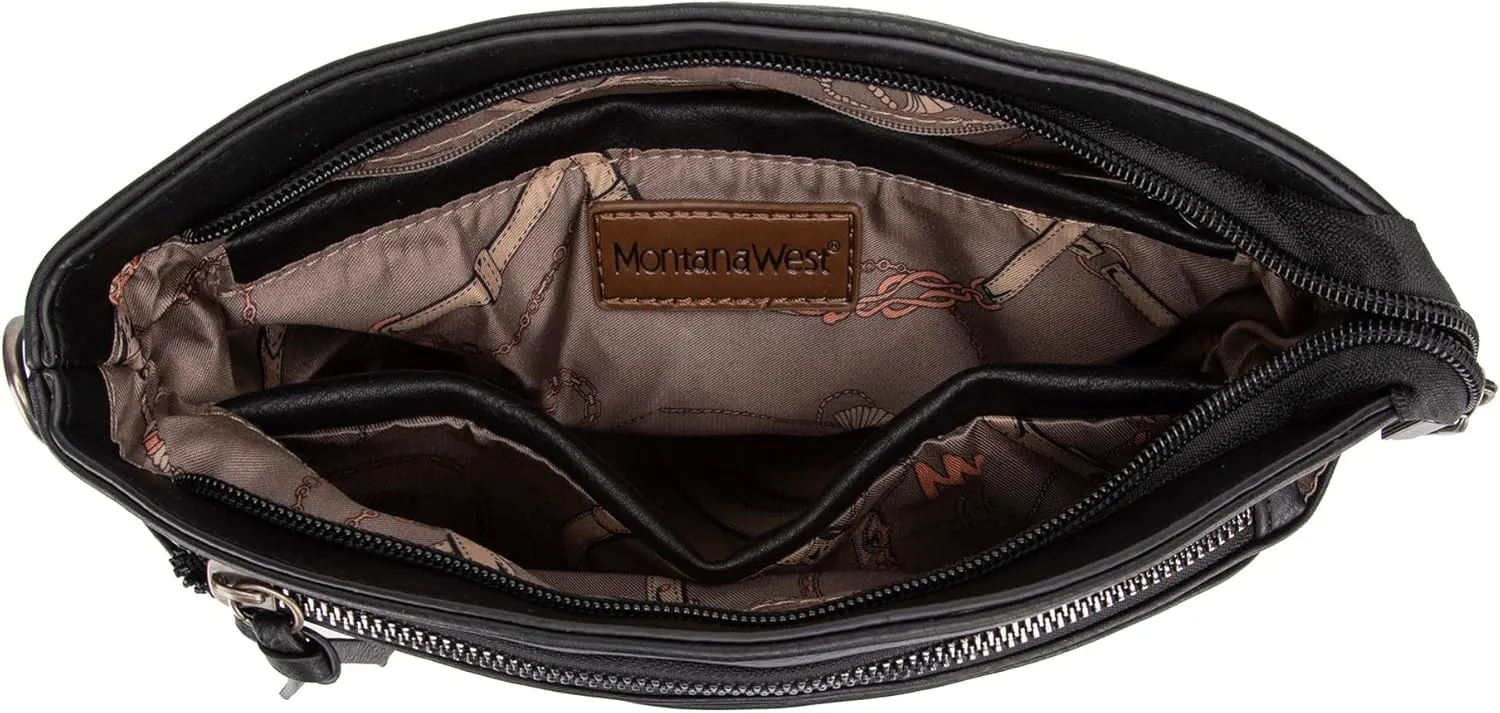 Montana West Multi Zip Pocket Large Crossbody Bag With Guitar Strap