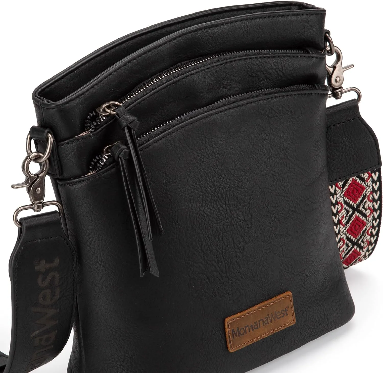 Montana West Multi Zip Pocket Large Crossbody Bag With Guitar Strap